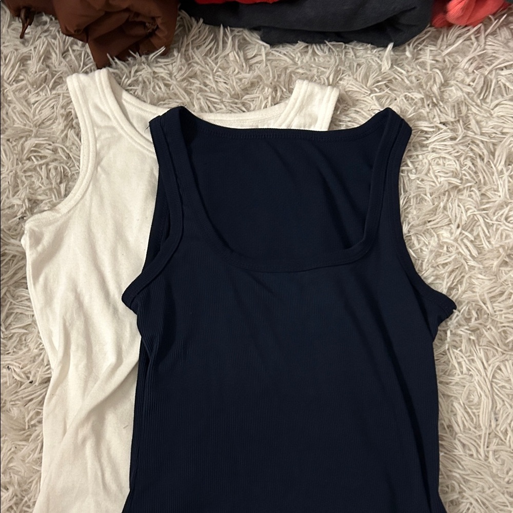 Women's Navy and White Tank Tops
